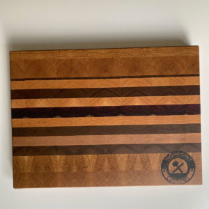 End Grain Cutting Board made with white oak, black walnut, and maple