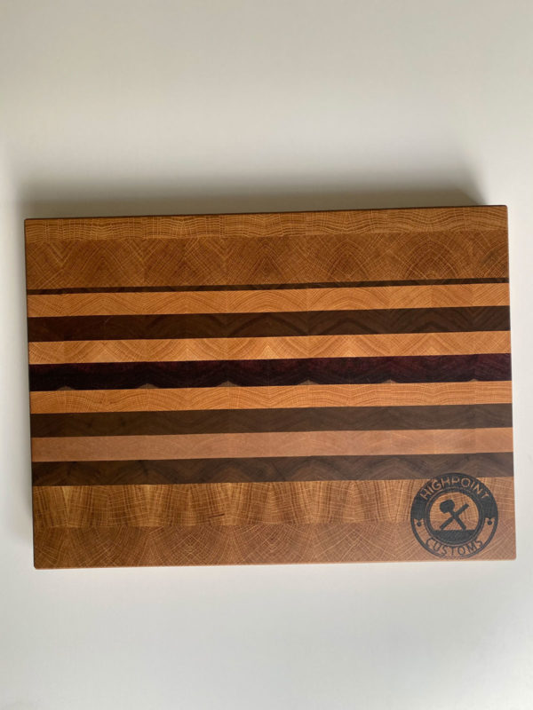 End Grain Cutting Board made with white oak, black walnut, and maple