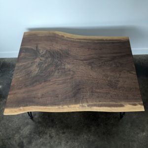 Live edge black walnut coffee table with black hairpin legs